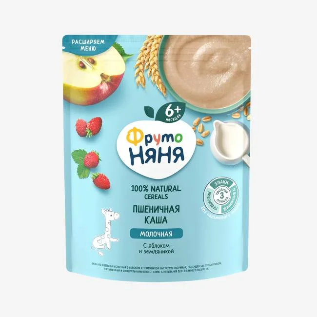 Ֆրուտո նյանյա ցորենի կաթի շիլա խնձորով, ելակով 6 ամիս 200 գրամ -,